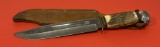 Edge Brand Solingen German #485 Stag Grip Bowie Hunting Knife with Leather Sheathe