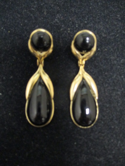 14k Gold Earrings w/ Black Stones