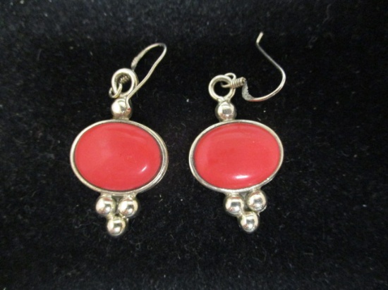 Sterling Silver Earrings w/ Red Stones