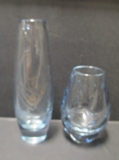 Two Scandinavian Blue Engraved Art Glass Vases