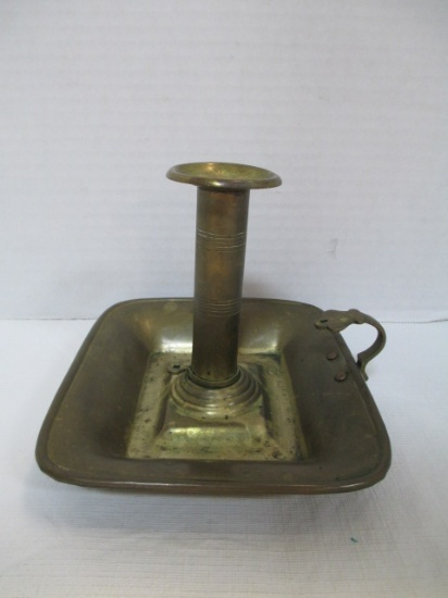 1800's Brass Push-Up Chamberstick Candle Holder