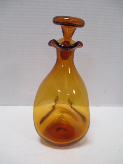 Blenko MCM Honey/Amber Glass Pinched Decanter