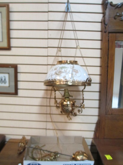 Restored Antique Hanging Oil Lamp Converted to Electric