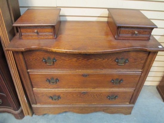 Antique Oak Chest with Glove Drawers on Casters