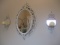 Vintage Ornate Oval Syroco Mirror and Pair of Metal Mirrored Candle Sconces