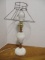 Milk Glass Lamp with Wire Shade Frame
