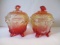 Pair of Vintage Amberina Covered Candy Dishes with Grape Cluster Design