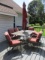 Outdoor Table, Six Chairs with Cushions, Umbrella and Umbrella Stand