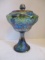 Carnival Glass Lidded Pedestal Dish with Grape Cluster Design