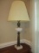Antique Brass Table Lamp with Milk Glass Center and Marble Base