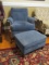 Fields Upholstery & Furniture Co. Carved Wood Frame Chair and Foot Stool