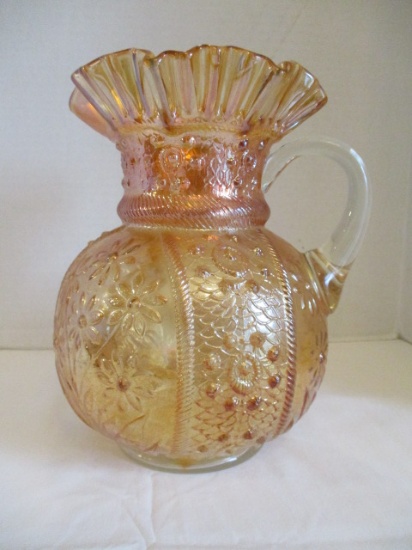 Marigold Fenton Bouquet Carnival Glass Pitcher