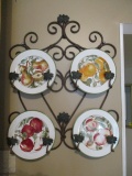 Palm Tree Design Metal Plate Display with 4 American Atelier Blossom Breeze Plates