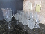 Princess House Embossed Floral Pattern Pitcher and Glasses