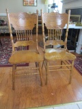 Pair of Oak Carved Back Chairs
