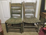 Pair of Antique Slat Seat Wood Chairs