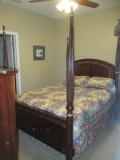 Queen Size Four Poster Bed with Wood Rails