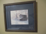 Framed and Matted Barn in the Snow Photo Print