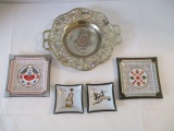 Occupied China Silverplated Tidbit Dish, Two Glass Tidbit Dishes with
