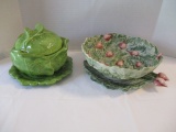 Ceramic Cabbage Bowl with Underplate and Turnip Berry Bowl and Underplate