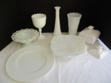 Milk Glass Vases, Bowls, Plate, Wedding Box