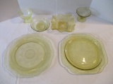 Yellow Depression Glass Plates, Tidbit Dishes and Sherbets