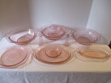 Nine Pieces of Mayfair Open Rose Pink Depression Glassware