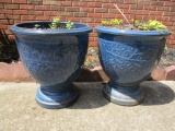 Pair of Blue Pottery Pedestal Planters