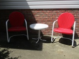 Pair of Crosley Metal Chairs and Small Table