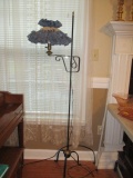 Black Wrought Iron Adjustable Height Floor Lamp with Brass Accents