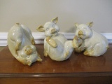 3 Pc Pottery Frolicking Pig Set
