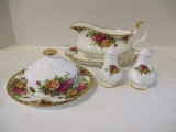 Royal Albert Old Country Rose Butter Dish, Shakers and Gravy Boat