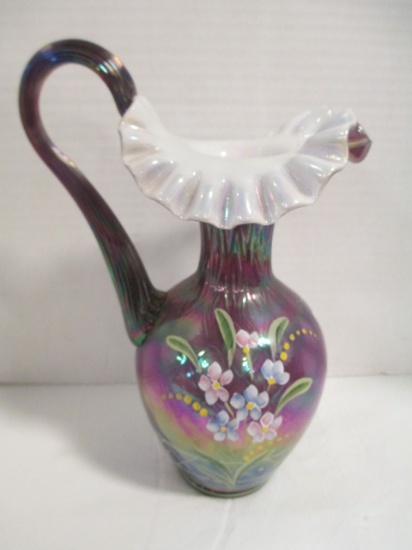 Fenton signed 90th Anniversary Purple Art Glass Pitcher with Sticker