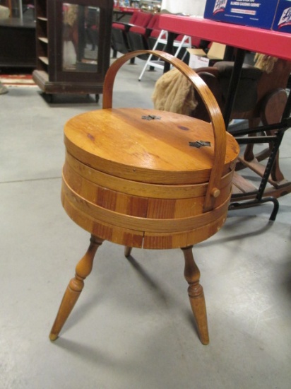 3 Legged Banded Barrel Top Sewing Table with Sundries