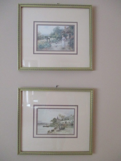 Two Framed and Matted Village Scenes