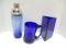Cobalt Blue Glass Mug, Triangular Vase, & Elements Cocktail Shaker