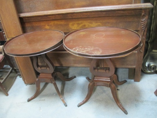 Pair Of Oval-Top Harp Base Side Tables
