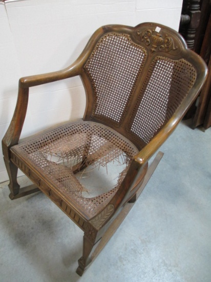 Large Cane Seat And Curved Back Panels, Urn And Scroll Detailing