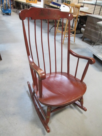 Barn Red Painted Rocker With Gilded Fruit Detailing