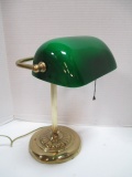 Green Glass Desk Light With Brass Base