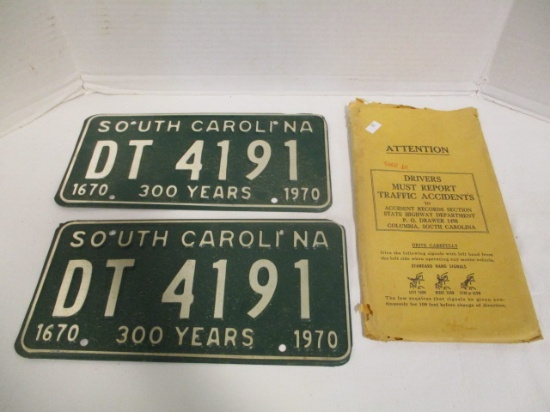 1970 Matching Set of SC Embossed License Plates