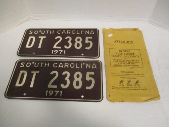 1971 Matching Set of SC Embossed License Plates