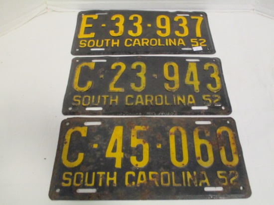 Three 1952 SC Embossed License Plates