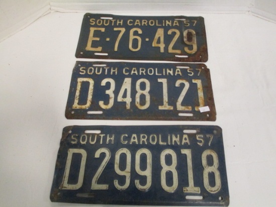 Three 1957 SC Embossed License Plates