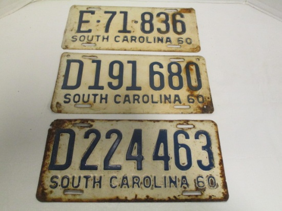 Three 1960 SC Embossed License Plates