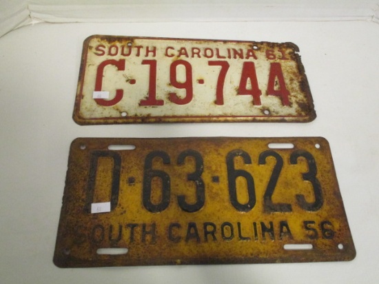 1956 and 1961 SC Embossed License Plates