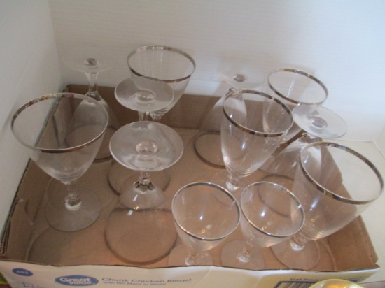 Fostoria Water and Wine Stems with Silver Rim