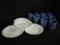 Four White Corning Corelle Flat Rim Bowls and Ten Blue Home Connection Stoneware Mugs