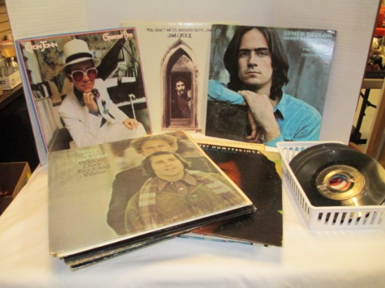 Vintage Vinyl LP's and 45 Speed Records-Jim Croce, Elton John, James Taylor,