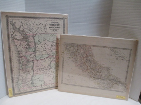 Two Antique Printed Maps-Italy and Johnson's Oregon and Washington